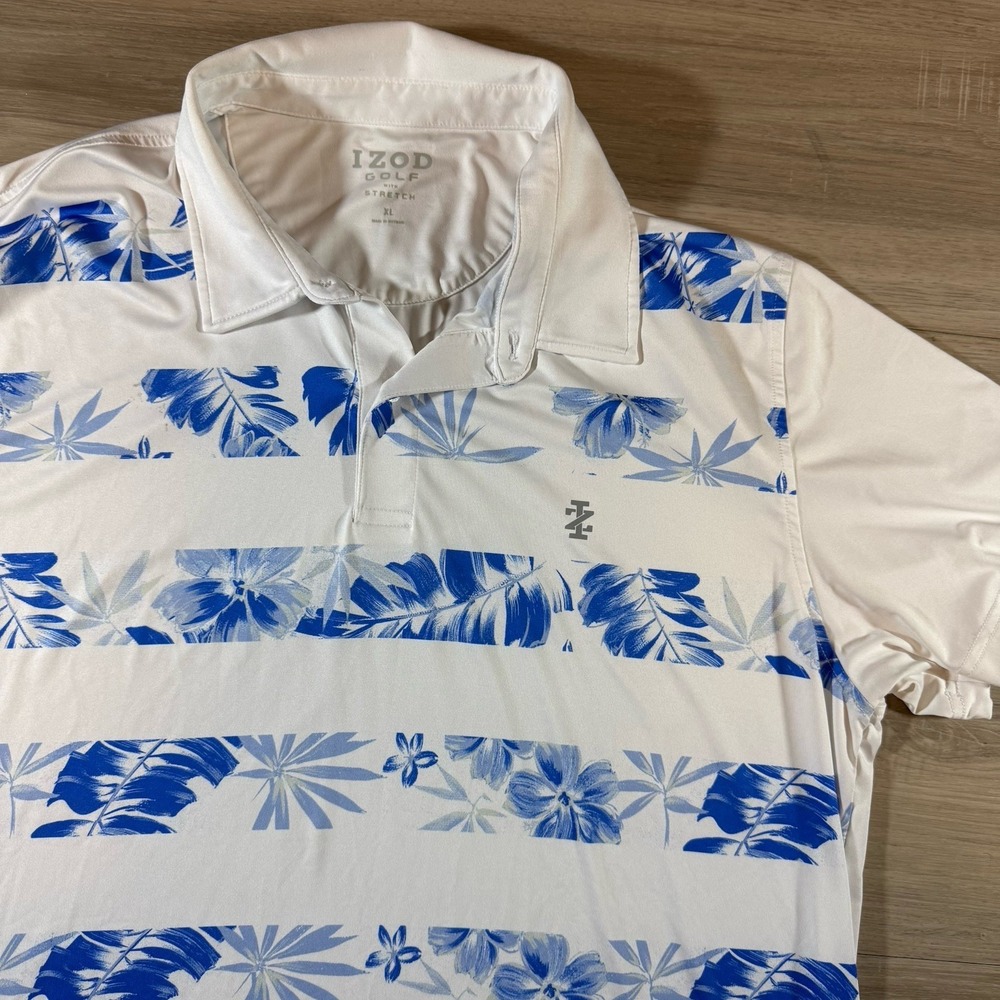 Izod Golf w/ Stretch Polo Shirt Mens XL White Floral Stripe‎ Performance Hawaii